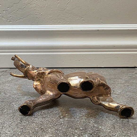 vintage Brass Elephant Figure African Elephant Trunk Up Good Luck Statue 5" - Picture 6 of 8